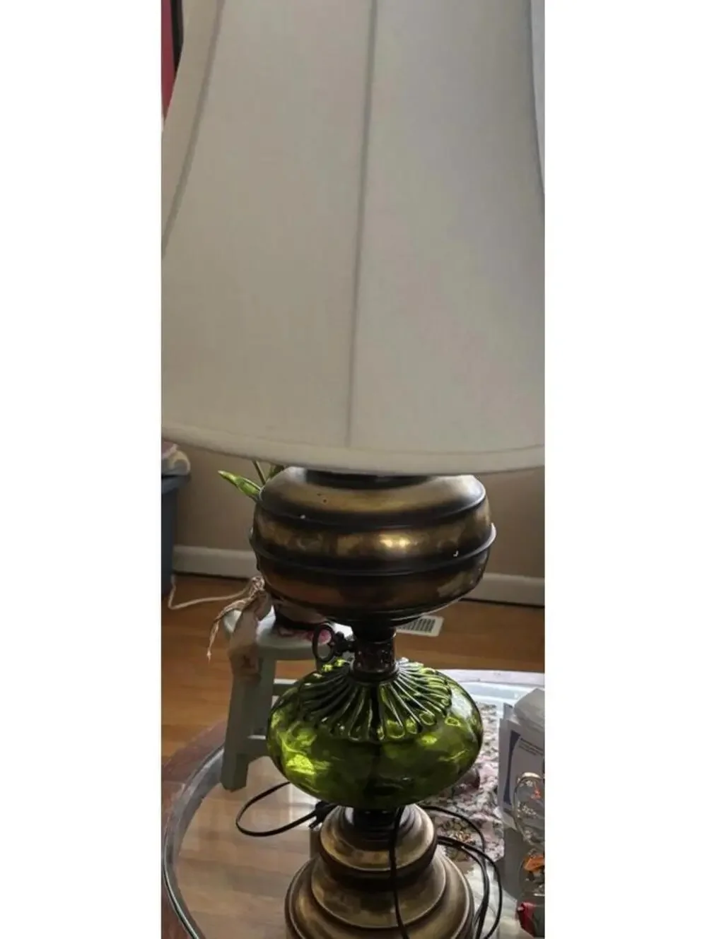 VINTAGE MID-CENTURY MODERN GREEN GLASS TABLE LAMP AVOCADO GENIE Oil Lamp STYLE